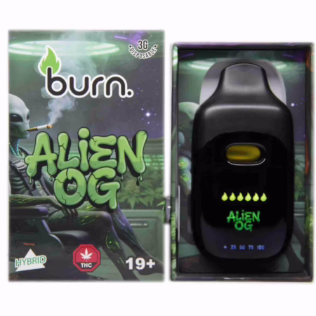 Burn Disposable Pen 3g - Alien OG offers a premium vaping experience with a unique flavor profile and sleek design.