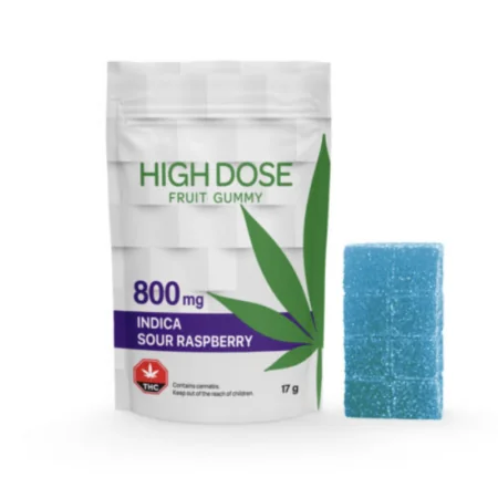 High Dose – Super Strength Sour Raspberry Fruit Gummy 800mg (Indica)