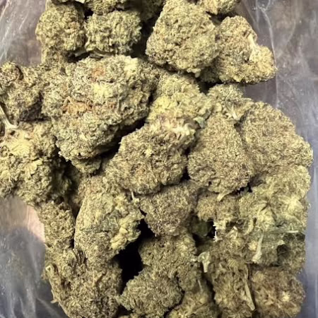 Close-up shot of premium Blueberry Gumbo, showcasing its dense buds. This high-quality cannabis flower has a captivating look and distinctive features. Perfect for Blueberry Gumbo enthusiasts.