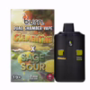 burn. AUTO-DRAFT Dual Chamber Vape featuring Clementine X Sage and Sour strains, 3 grams each side, displayed next to product packaging.