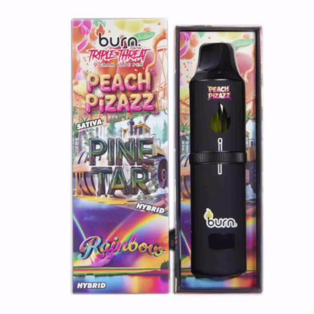 Burn Triple Threat Pen (9g) - Peach Pizazz + Pine Tar + Rainbow. Premium vape pen featuring innovative flavors. Explore the Triple Threat collection.