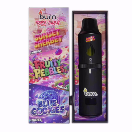 Image of Burn Triple Threat Pen (9g) - Sunset Sherbet + Fruity Pebbles + Blue Cookies. This is a high quality vape pen.