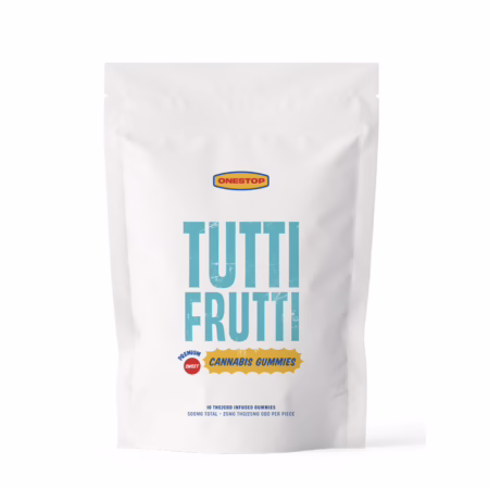 OneStop - Tutti Frutti 1:1 Gummies 500mg package featuring vibrant design and product details.