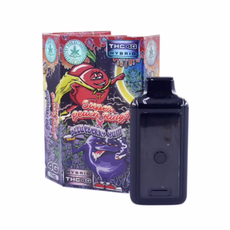 AUTO-DRAFT packaging featuring Super Peach Rings and Blueberry Plum flavors in a vibrant design.