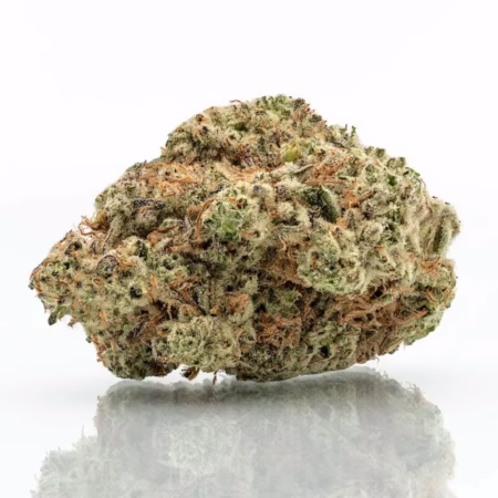 A close-up view of a White Truffle cannabis bud showcasing its unique texture and vibrant colors.