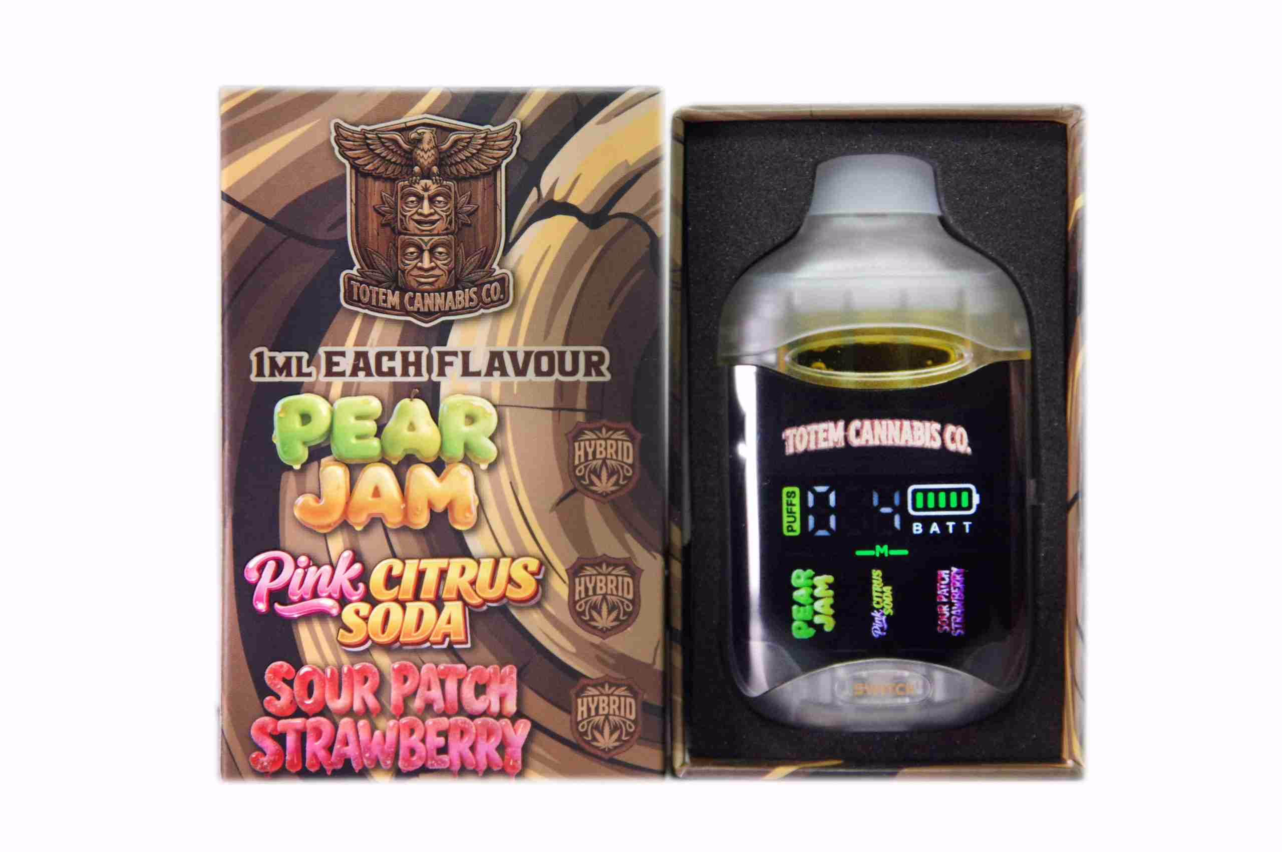 Totem Cannabis Co. Tri Chamber Vape - Pear Jam + Pink Citrus Soda + Sour Patch Strawberry (3 x 1 Gram) 1 Totem Cannabis Co. Tri Chamber Vape - Pear Jam + Pink Citrus Soda + Sour Patch Strawberry (3 x 1 Gram)