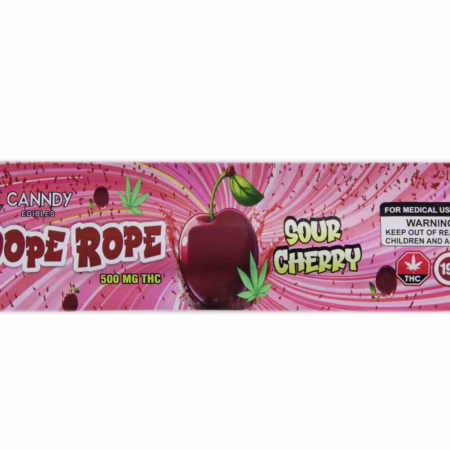 Dope Rope sour cherry candy edibles featuring 500 mg THC, designed for adult use only, emphasizing safety and enjoyment.