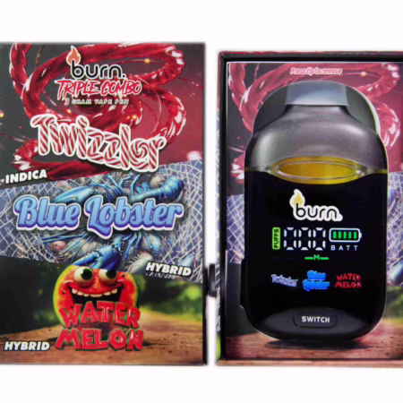 Burn Triple Combo (3 x 1 Gram) features Twizzler, Blue Lobster, and Watermelon flavors in a sleek vape pen.