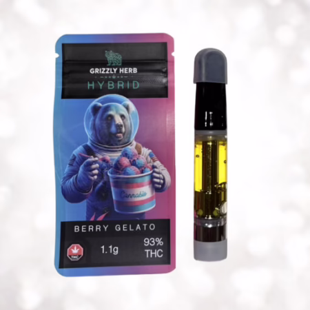 Grizzly Herb Cart 1.1g - Watermelon Zkittlez, featuring vibrant packaging and a high-quality cannabis oil cartridge.