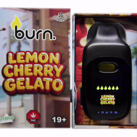 Burn Disposable Pen 3g - Lemon Cherry Gelato offers a flavorful hybrid experience with vibrant lemon and cherry notes.