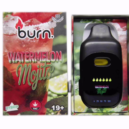 Burn Disposable Pen 3g - Watermelon Mojito offers a refreshing flavor experience with every puff, ideal for on-the-go enjoyment.