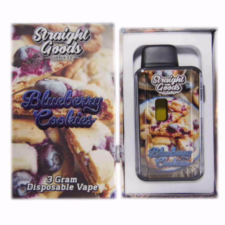 Straight Goods Disposable Pen 3g - Blueberry Cookies (Indica) in packaging, featuring vibrant blueberry graphics.