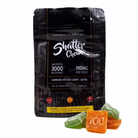 Euphoria Extractions - Shatter Chews 3000mg (Sativa) offers cannabis-infused candy with 100mg per piece for a potent experience.