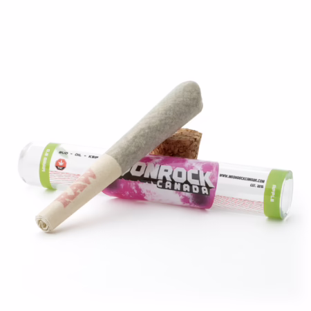 Moonrock Pre-Roll 0.6g displayed with its packaging, showcasing premium cannabis quality and unique design.
