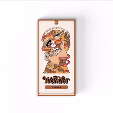 Wonder Psilocybin Chocolate Bar – S’mores 6000mg featuring vibrant packaging and playful design, ideal for cannabis consumers.