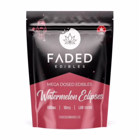 Faded Edibles - Watermelon Eclipse 600mg offers a delicious, lab-tested treat with 10 pieces for a satisfying experience.