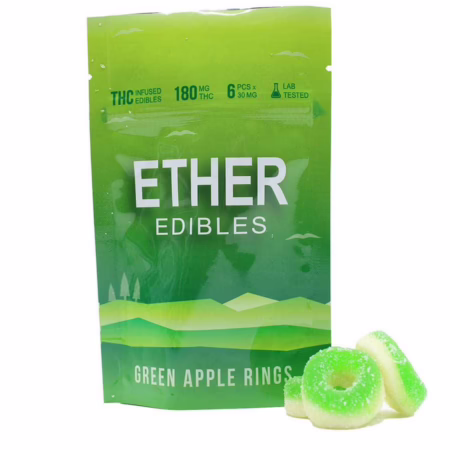 Ether Edibles - Green Apple 160mg, a delicious THC-infused treat, perfect for a sweet and uplifting experience.