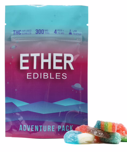 Ether Edibles - Adventure Pack 300mg 1 Ether Edibles - Adventure Pack 300mg features THC-infused gummies, perfect for an adventurous experience with 4 pieces at 75mg each.