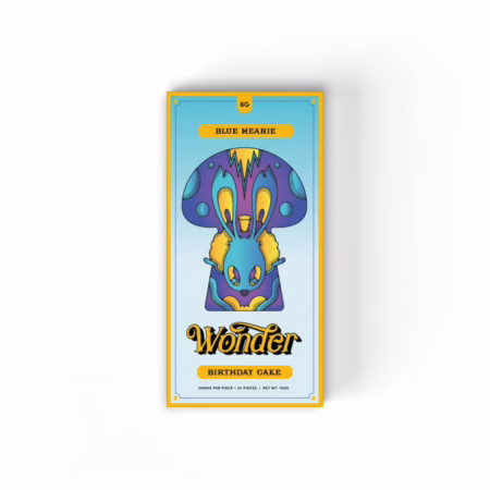 Wonder Psilocybin Chocolate Bar – Birthday Cake 6000mg featuring vibrant packaging with colorful mushroom design.