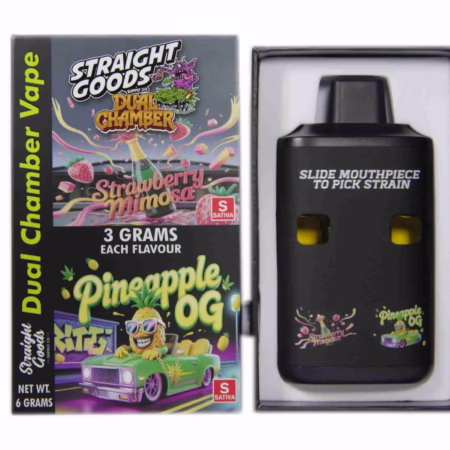 Straight Goods Dual Chamber Pen (6g) - Strawberry Mimosa + Pineapple OG vape device in its retail packaging box on a white background.